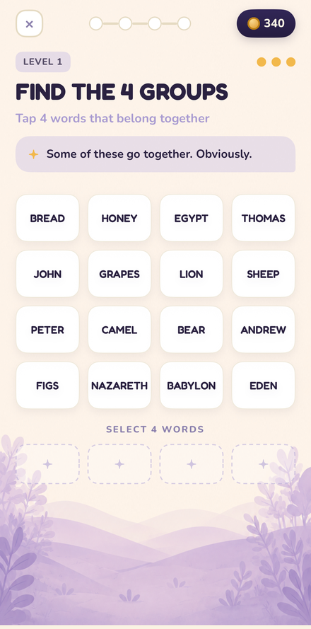 Connections — find the four groups of four Bible words
