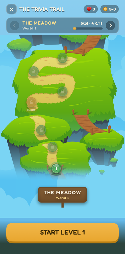 Bible Trivia — a saga map of worlds with 16 levels each